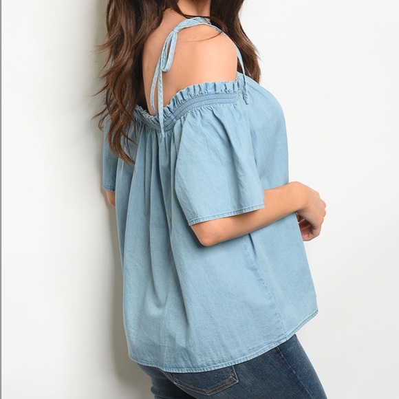 Chambray Off The Shoulder Top - Picture 2 of 6